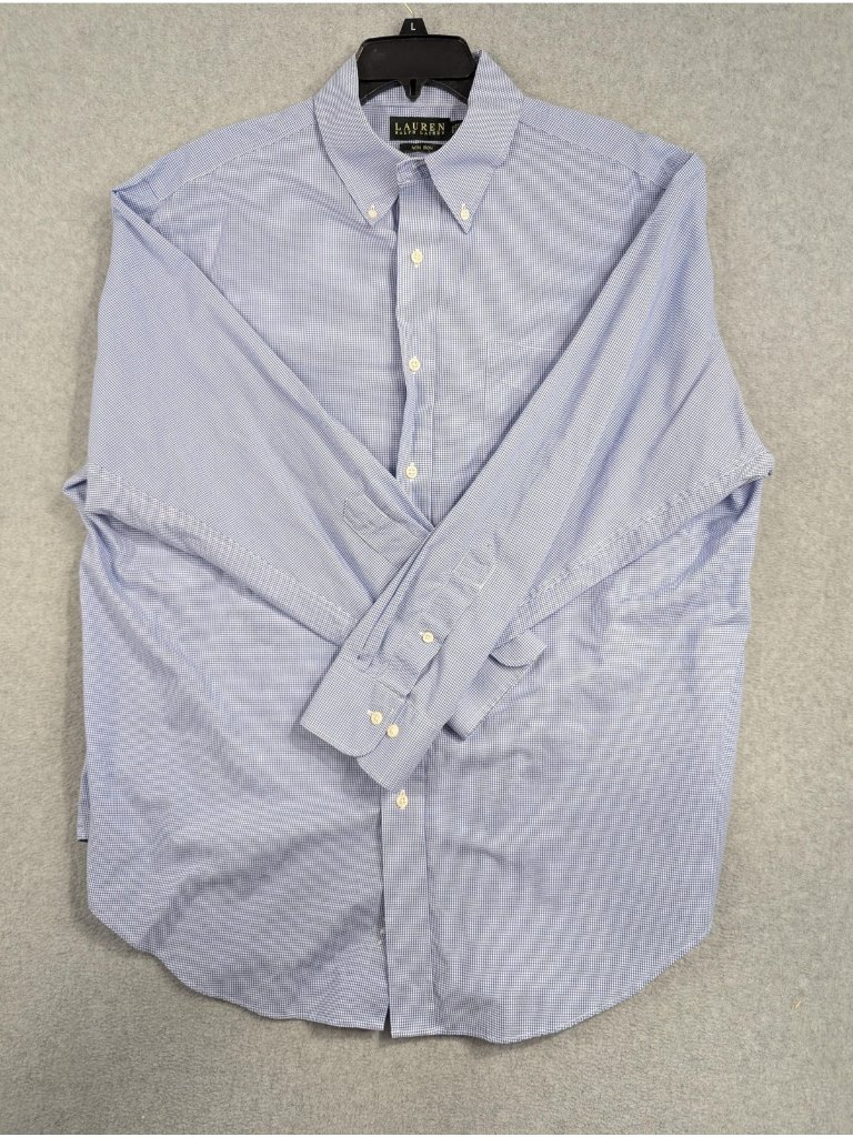 Lauren Ralph Lauren Shirt Mens 17.5 34/35 Blue Gingham Non Iron Button Down